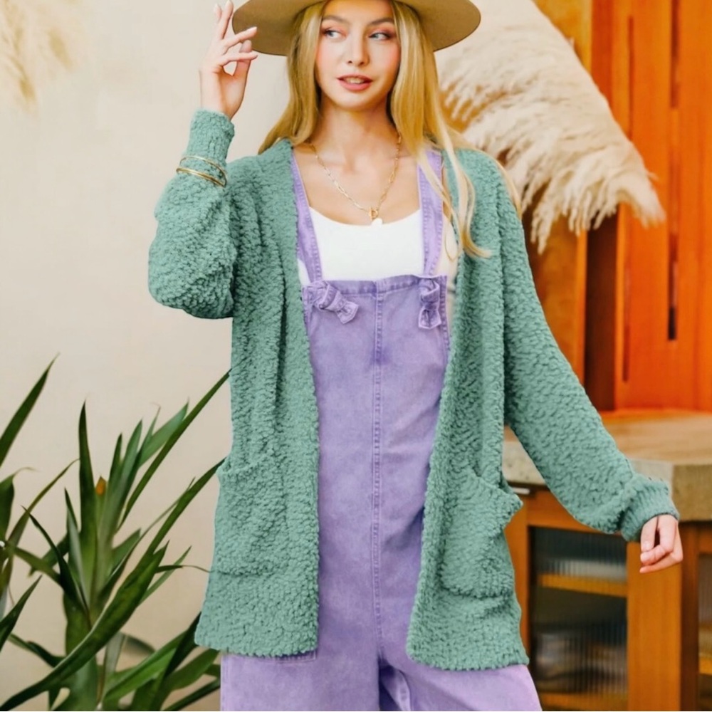 Zenana Strap Knot Overalls Lavender Washed Cotton Romper Jumpsuit S M L NWT - Picture 2 of 4